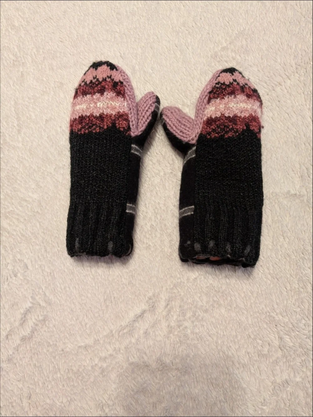 Kids Black & Pink Striped Mittens